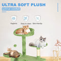 Cat tree with cats on a light gray background, featuring text about comfort and cat tree features.