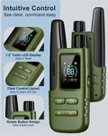 Green electronic device with a color LCD display on a light blue background