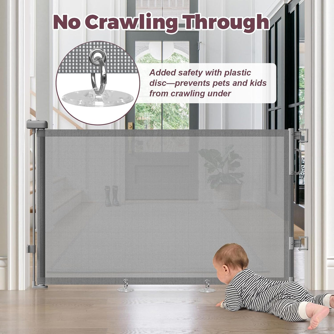 55 Inch Retractable Mesh Baby Gate for Stairs, Doorways & Hallways, Indoor Outdoor Safety Gate for Babies, Toddlers & Dogs, Grey